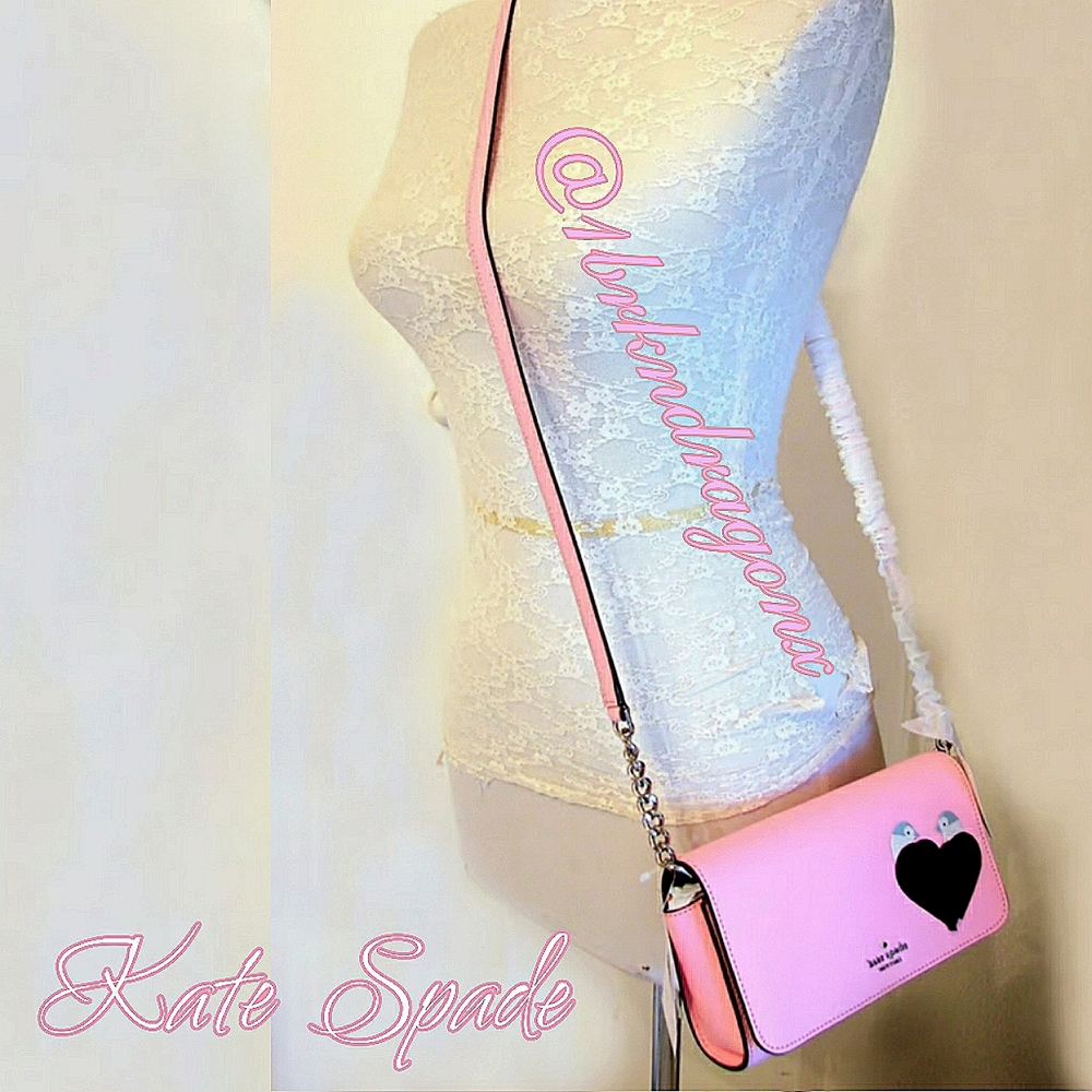 NWT Baby Pink Love Birds Crossbody Kate Spade New York Love Bag Chain Strap - Picture 6 of 16